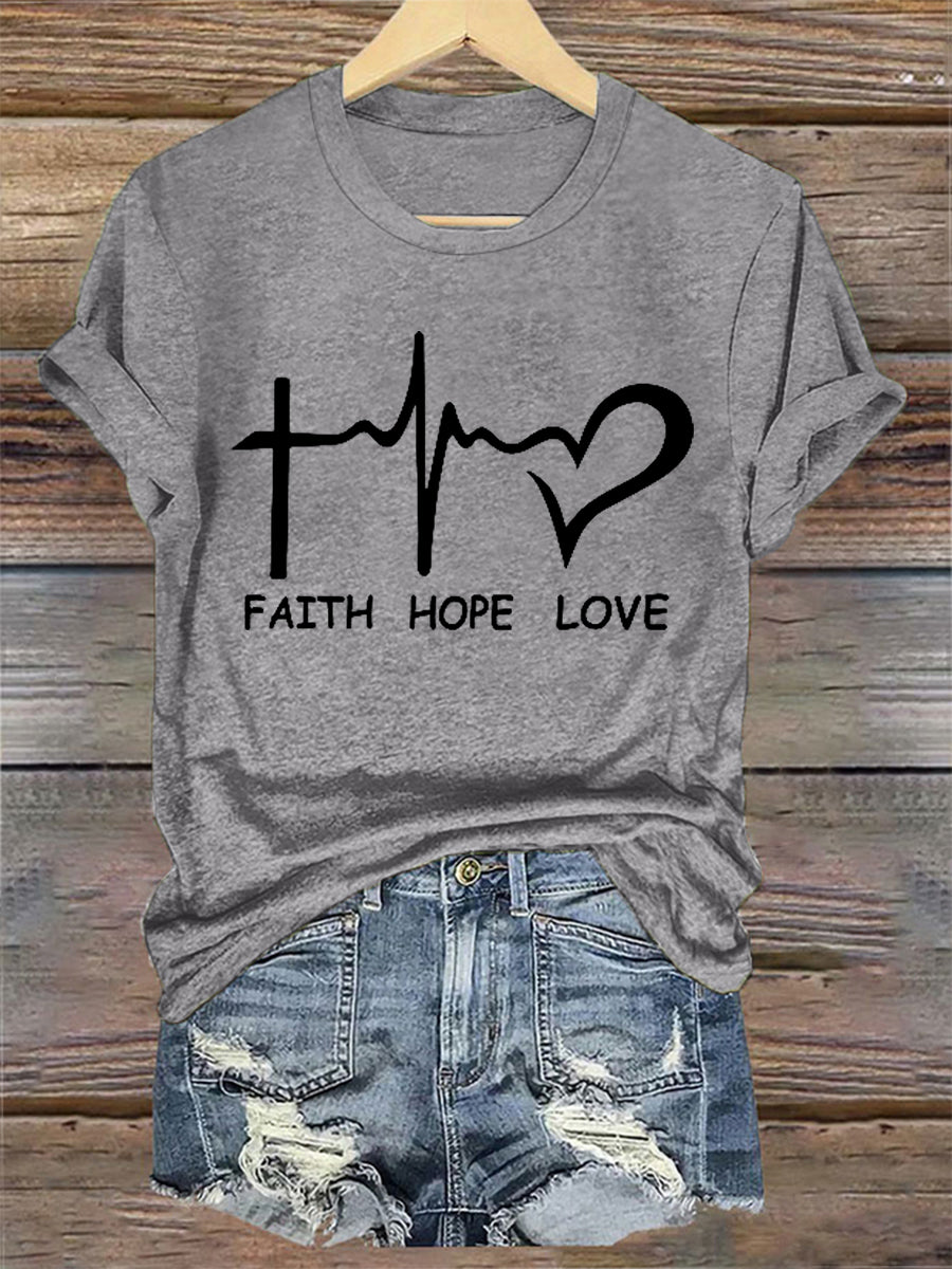 Faith Hope Love Print Casual Tee para mujer