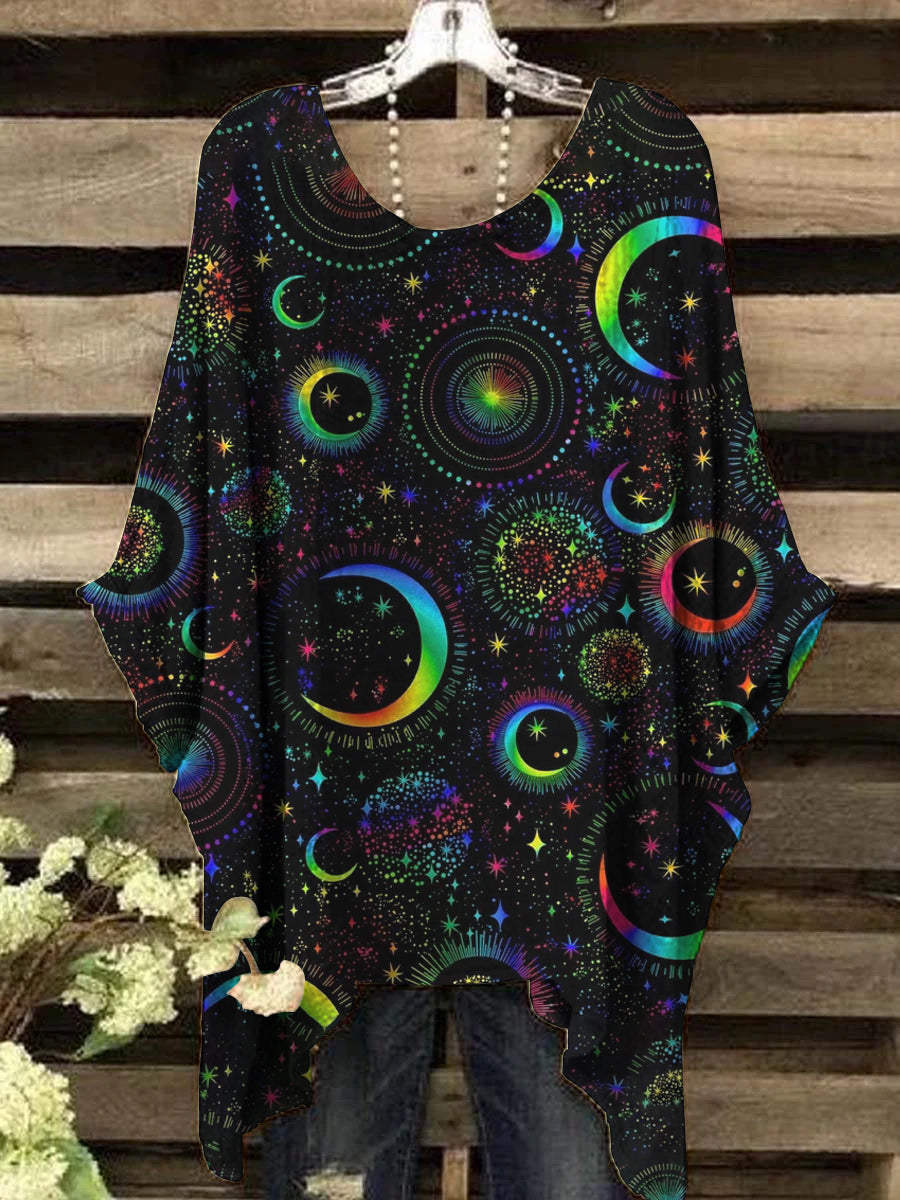 Top estampado de luna y sol colorido para mujer