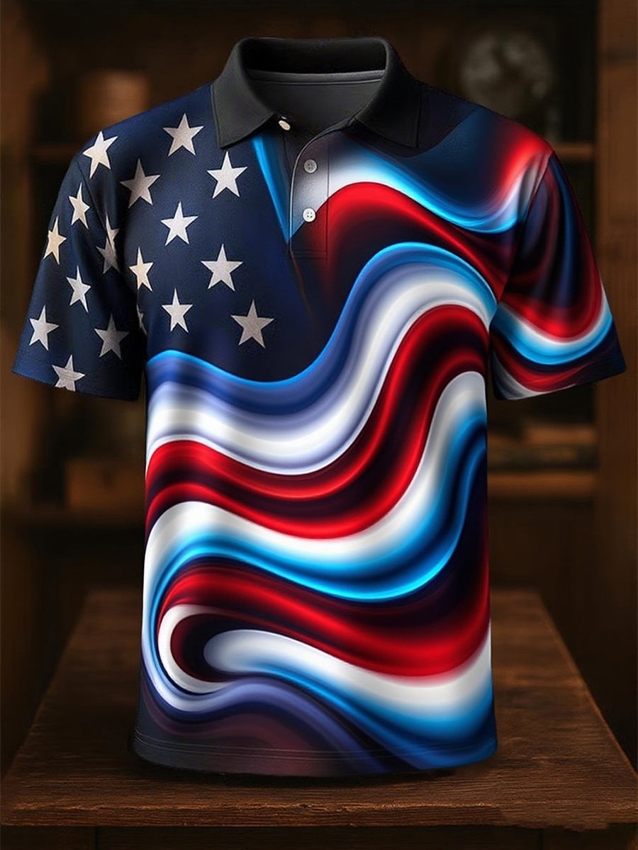 Camisa manga corta Independence Day Flag Print para hombre