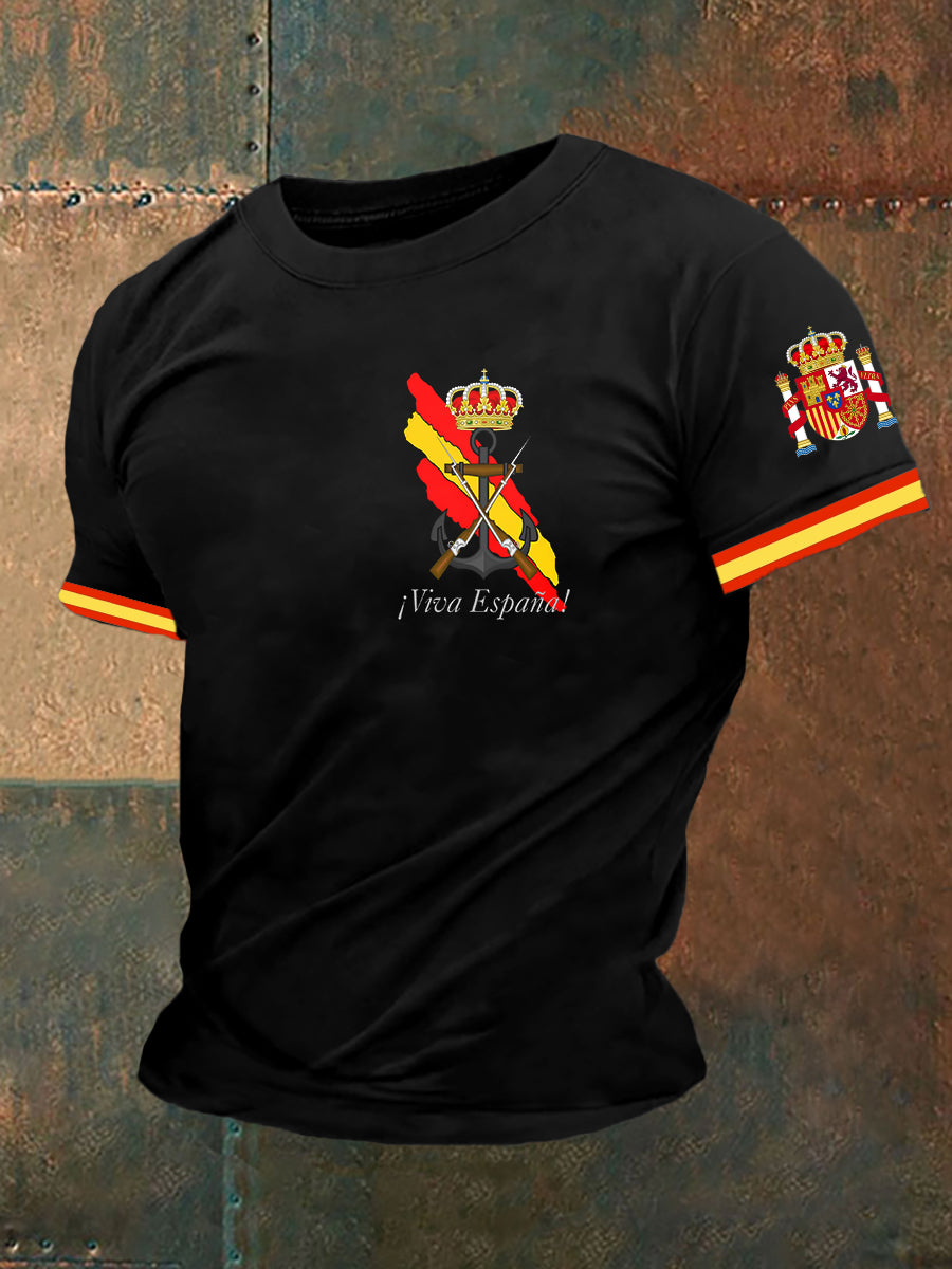 La bandera de España de los hombres imprimió la camiseta de manga corta