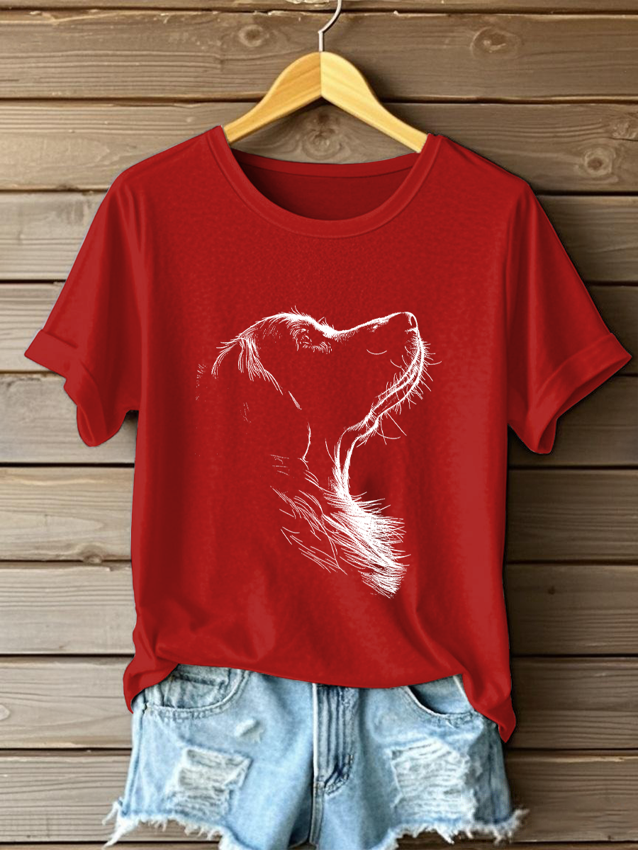 Camiseta casual con estampado Golden Retriever para mujer
