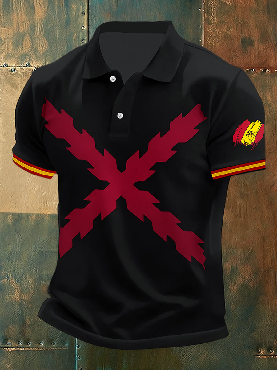 Unisex Vintage bandera española patriótico abstracto impreso algodón Casual Polo-camisa