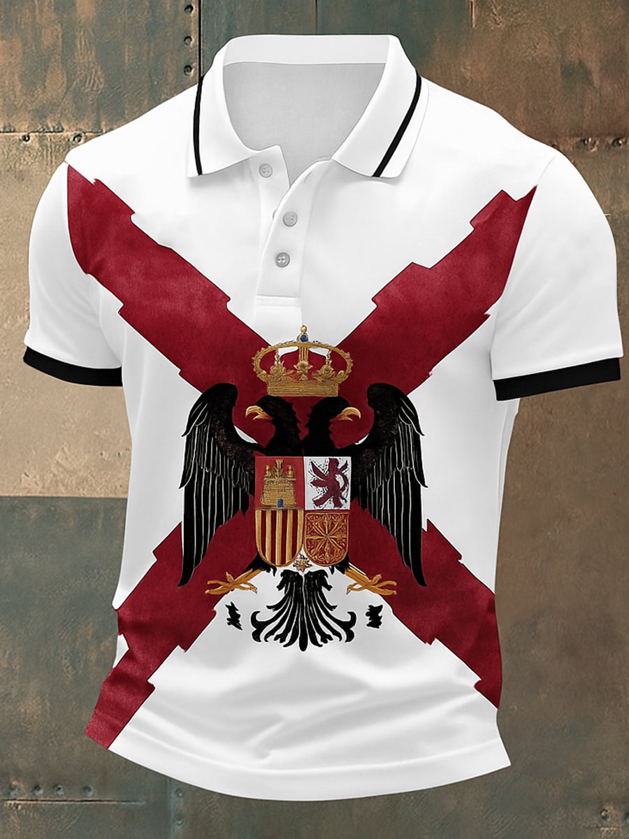 Polo informal de algodón estampado abstracto de águila patriótica de la bandera española de la vendimia unisex
