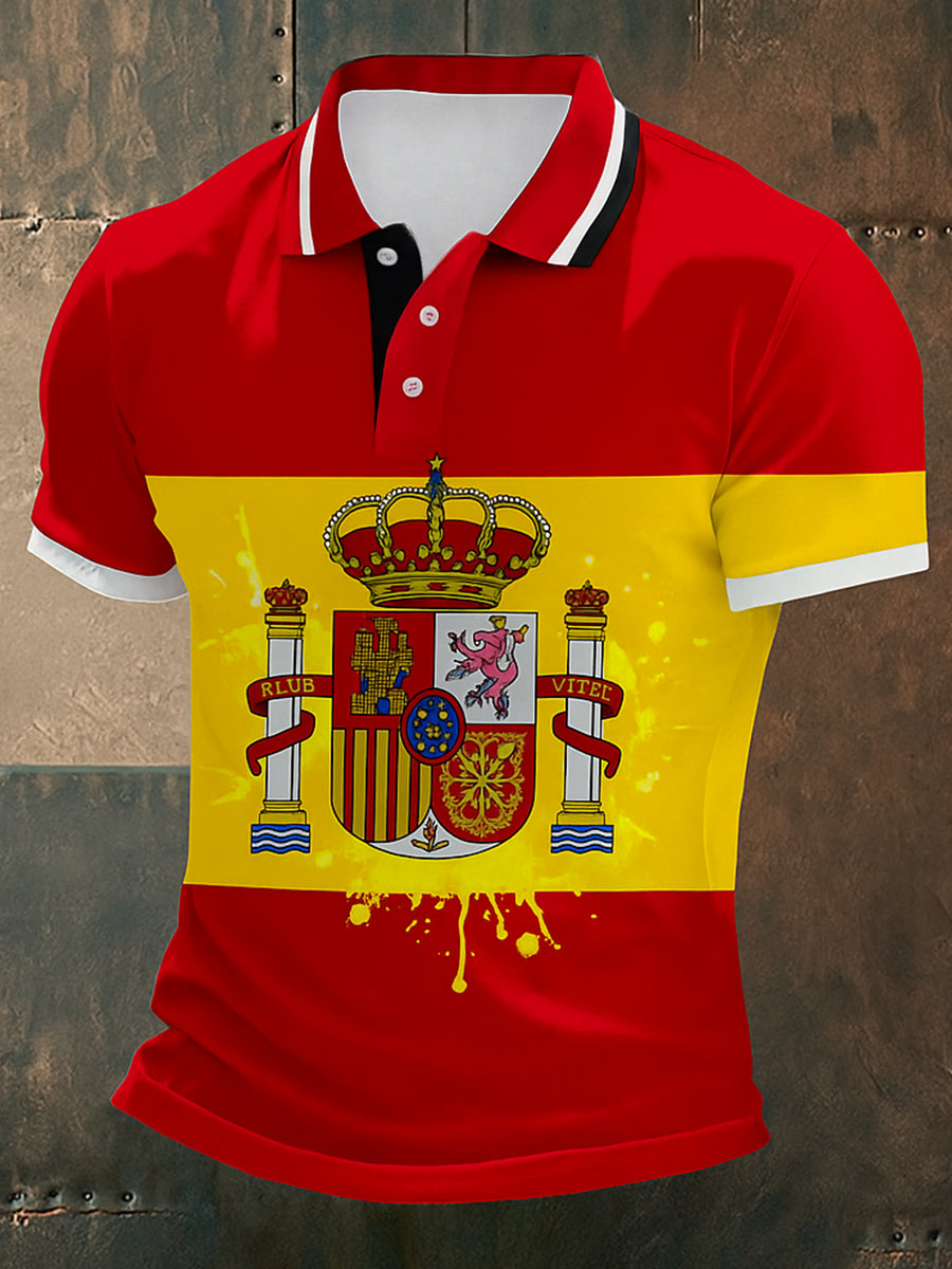 Polo informal de algodón estampado abstracto de águila patriótica de la bandera española de la vendimia unisex