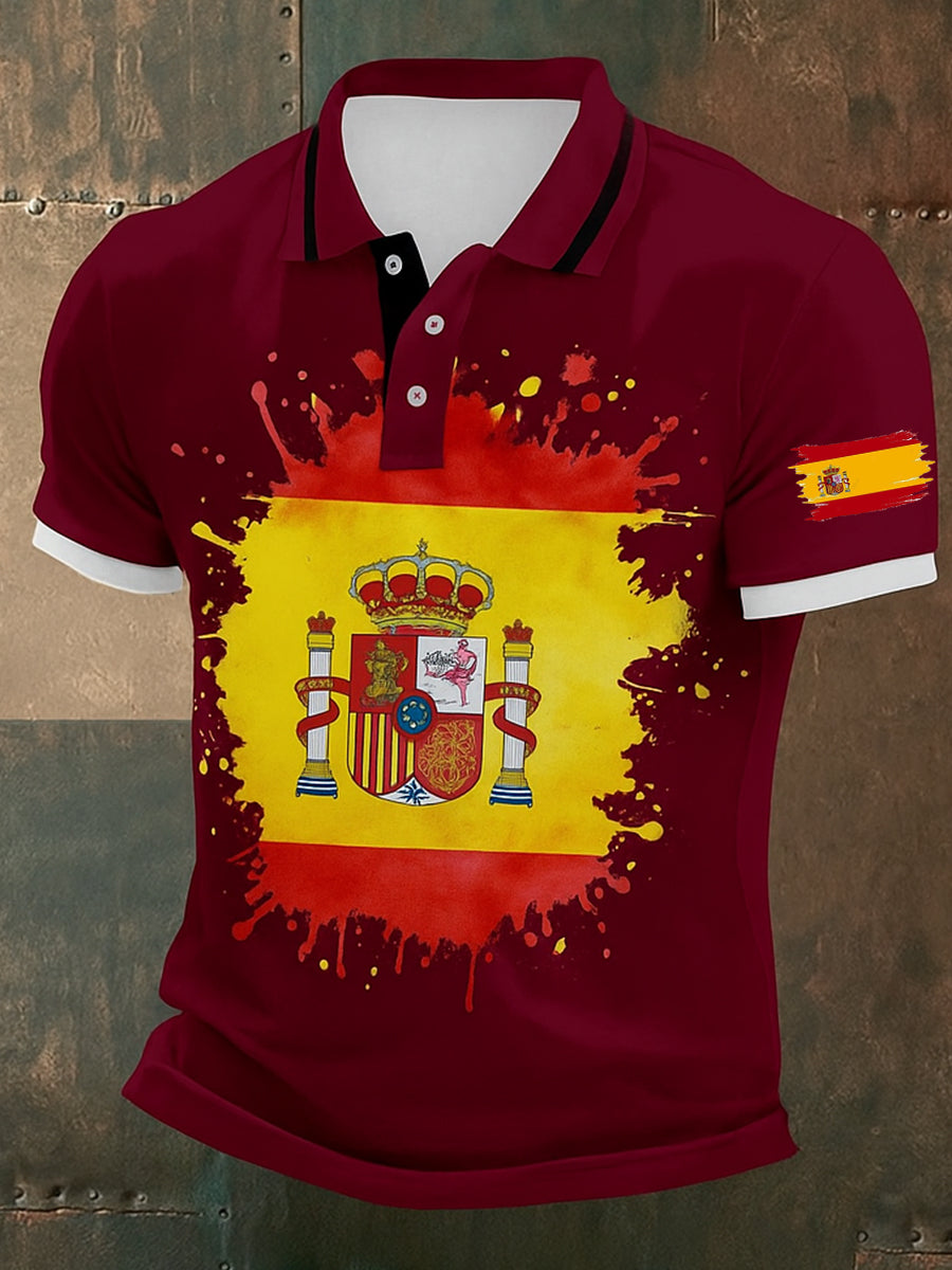 Polo informal de algodón estampado abstracto de águila patriótica de la bandera española de la vendimia unisex