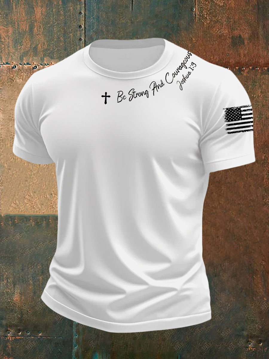 Los hombres de ser fuerte y valiente manga corta camiseta