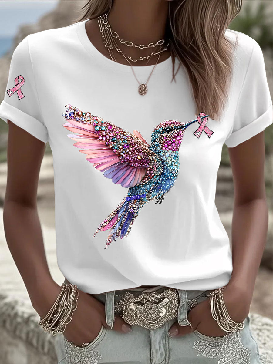 Camiseta casual con estampado de cinta rosa para mujer