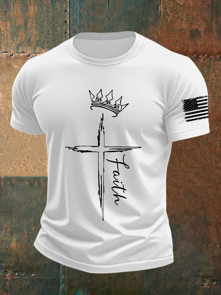 Camiseta de manga corta Faith Cross Crown para hombre