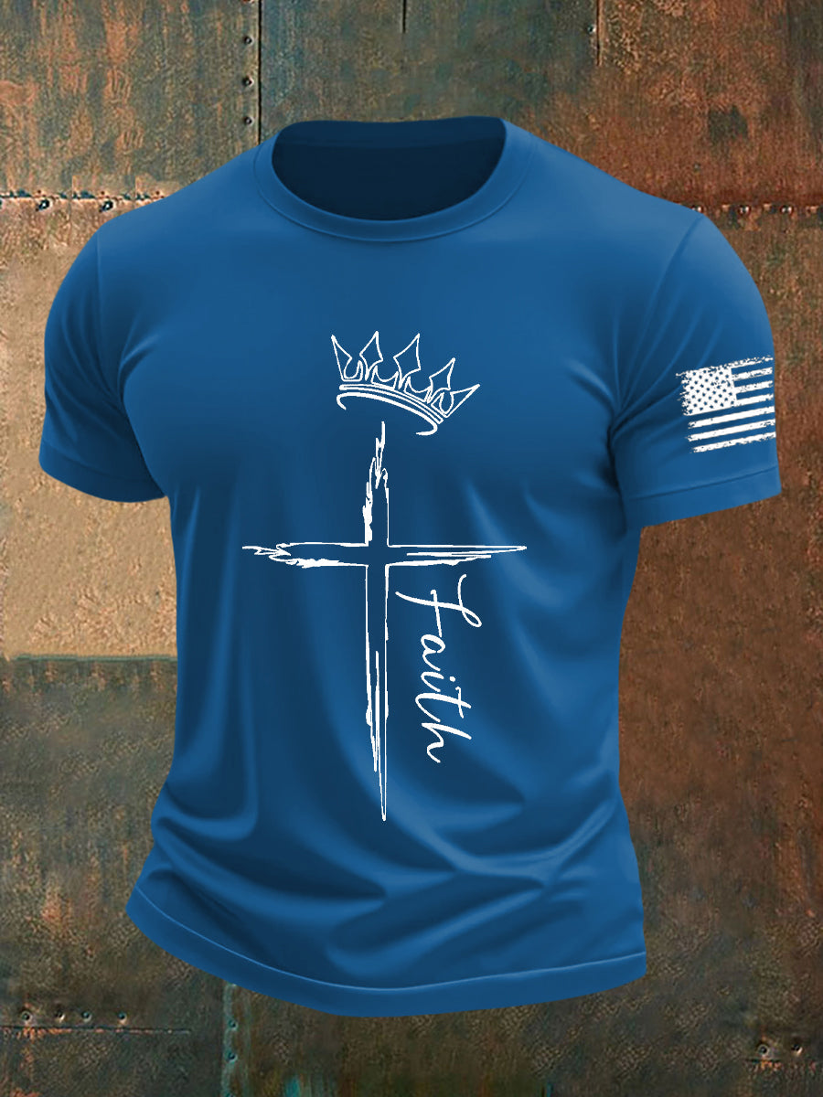 Camiseta de manga corta Faith Cross Crown para hombre