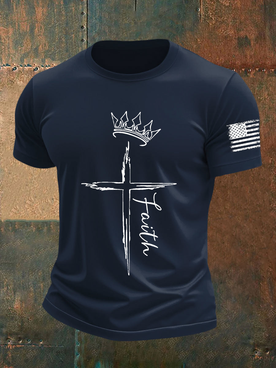 Camiseta de manga corta Faith Cross Crown para hombre