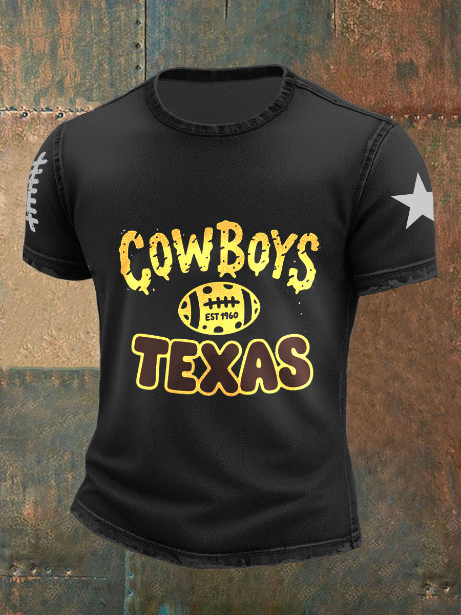 Camiseta de manga corta de algodón casual con estampado de fútbol americano retro
