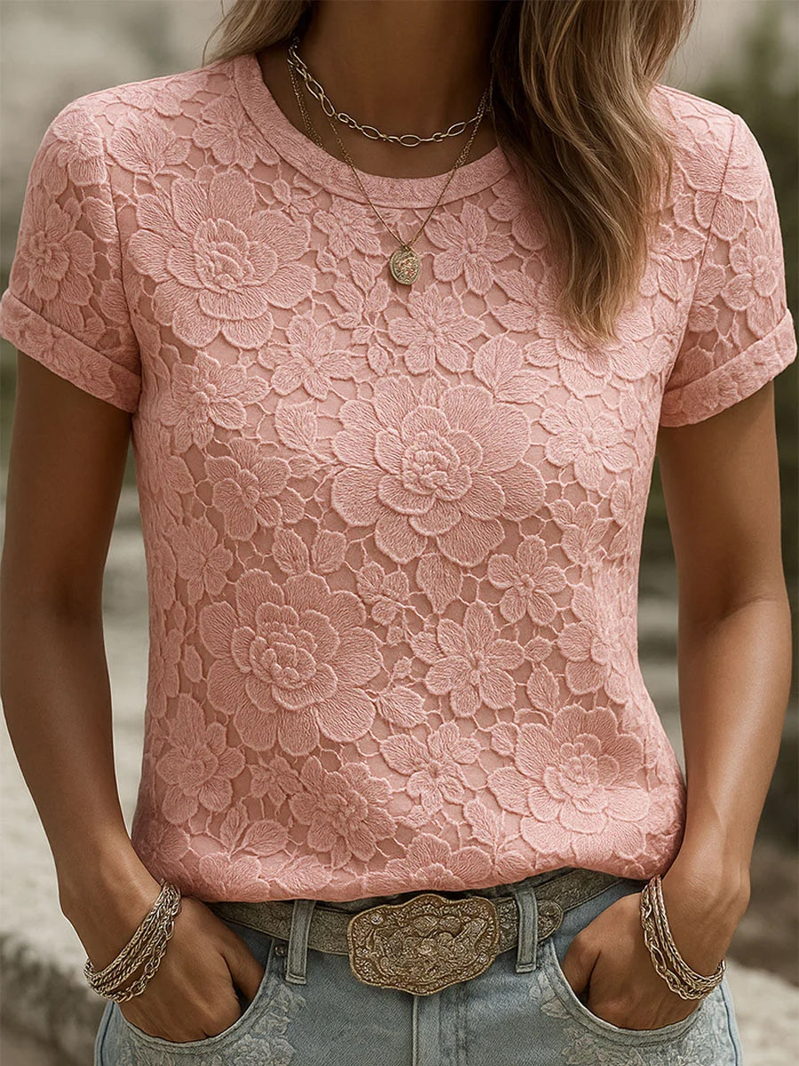 Camiseta con estampado de arte floral vintage para mujer