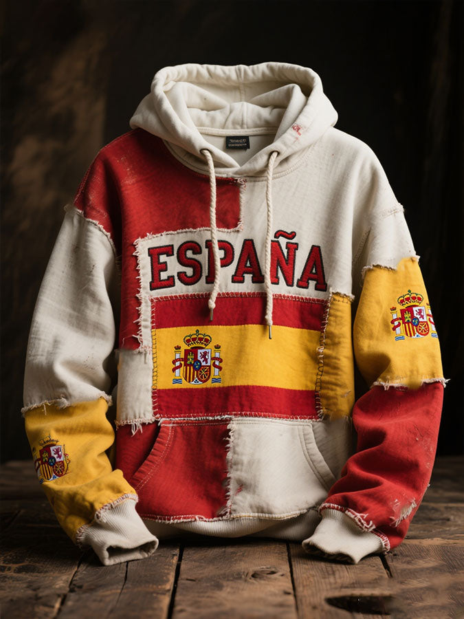 Sudadera con capucha impresa arte de la bandera de España de los hombres