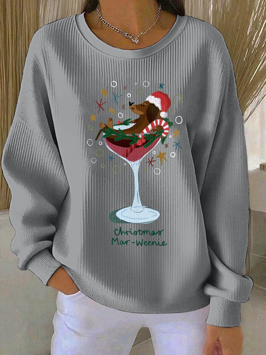 Sudadera casual con estampado de perro de Navidad para mujer