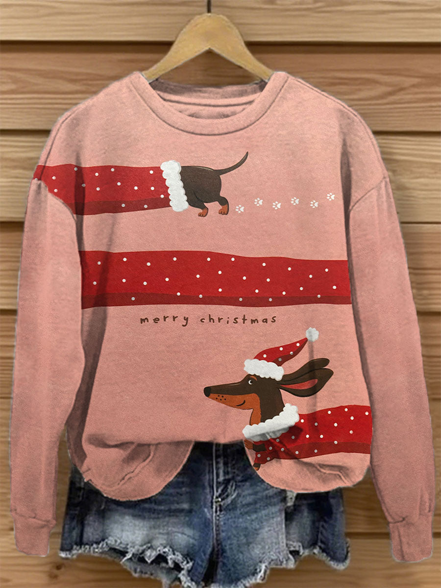 Sudadera casual con estampado de perro de Navidad para mujer