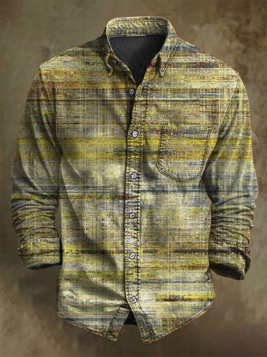 Camisa de manga larga casual con estampado de rayas envejecido vintage