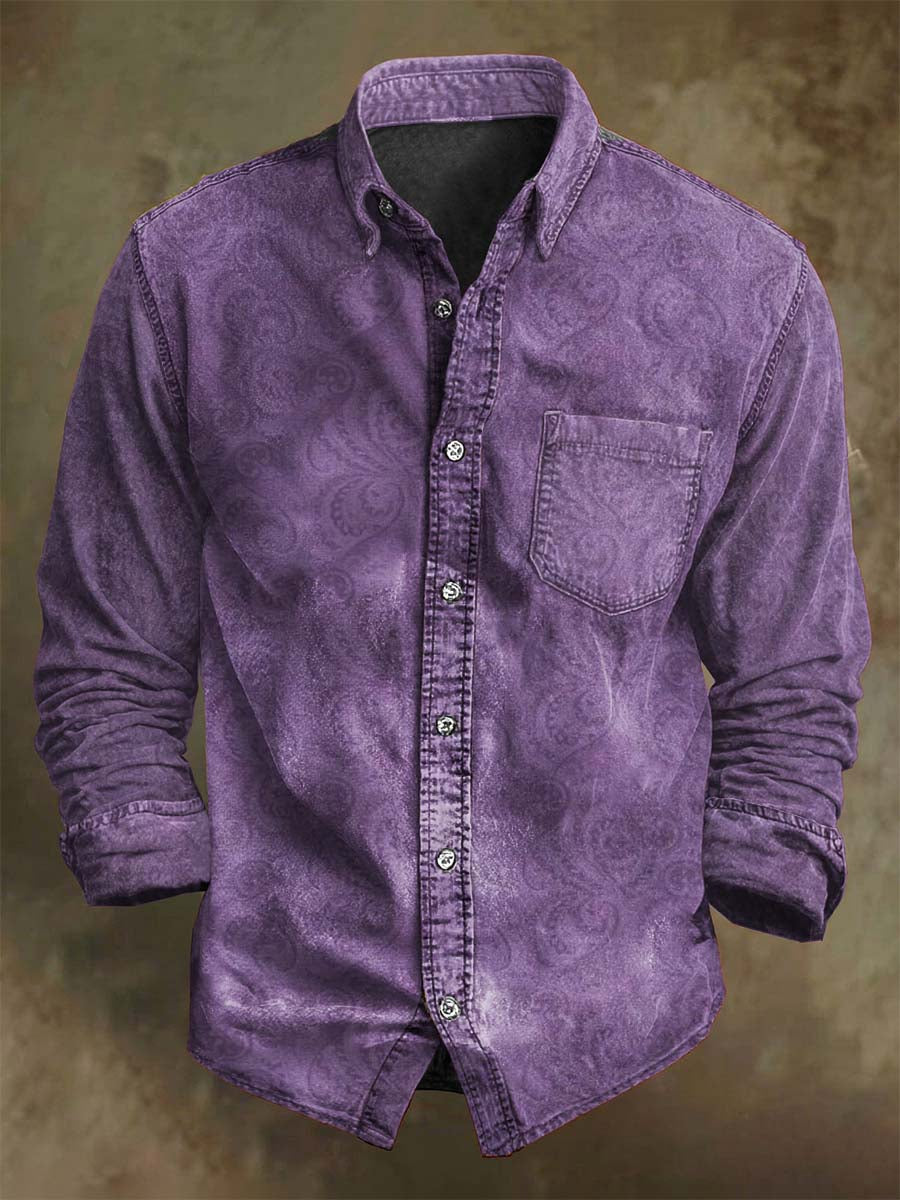 Camisa de manga larga casual con estampado de Paisley retro