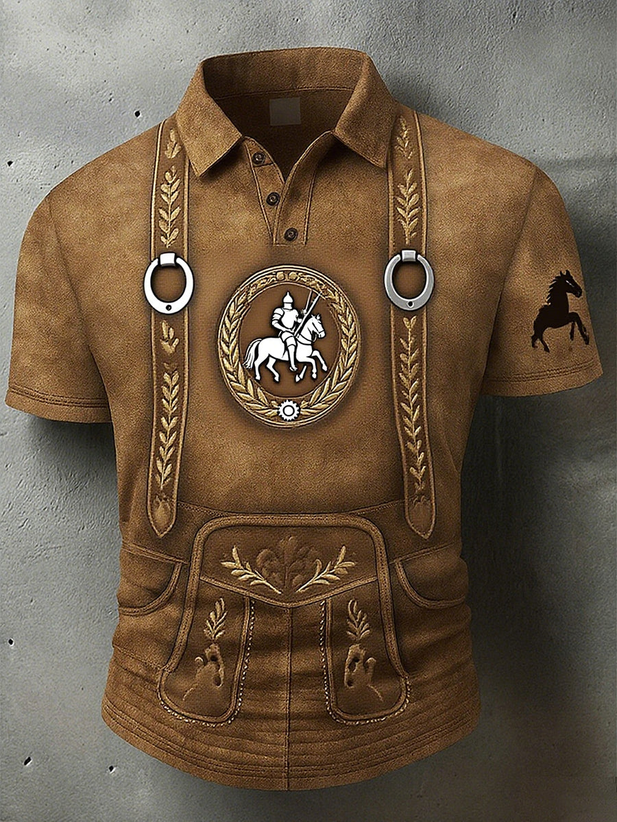 Vintage Deer Art Print Western Waffle Polo Hombre