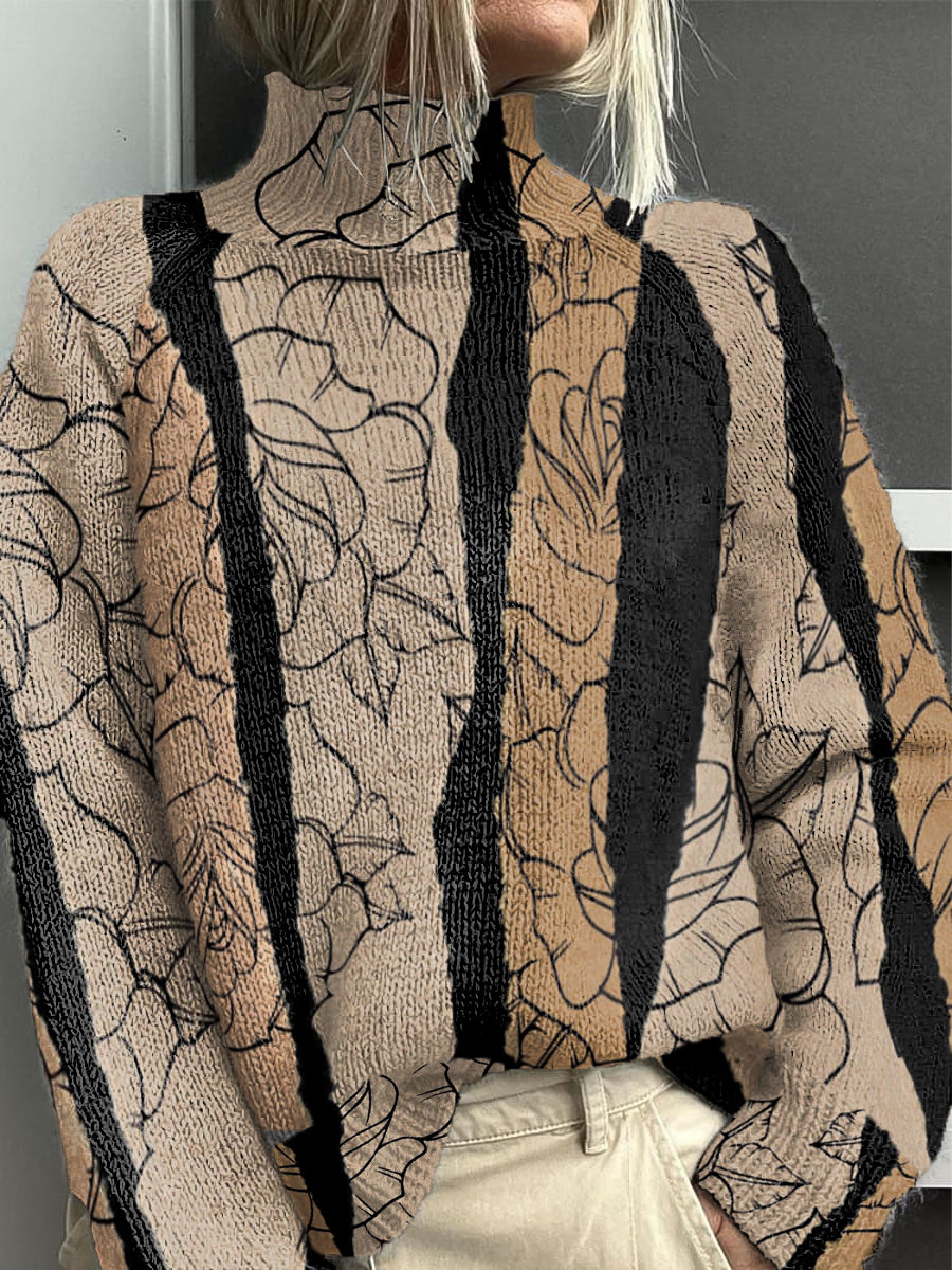 Mujer Floral Fashion Striped Turtleneck Jumper
