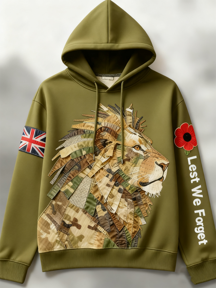 Hombres British Lion Lest We Fget Drop-Shoulder Hoodie (sin bolsillos)