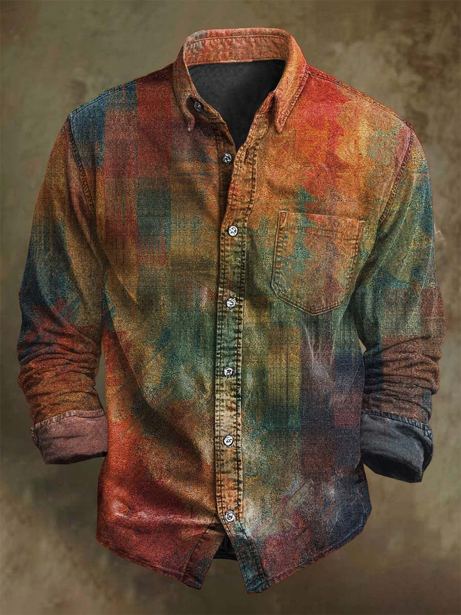 Camisa de manga larga casual con estampado degradado abstracto