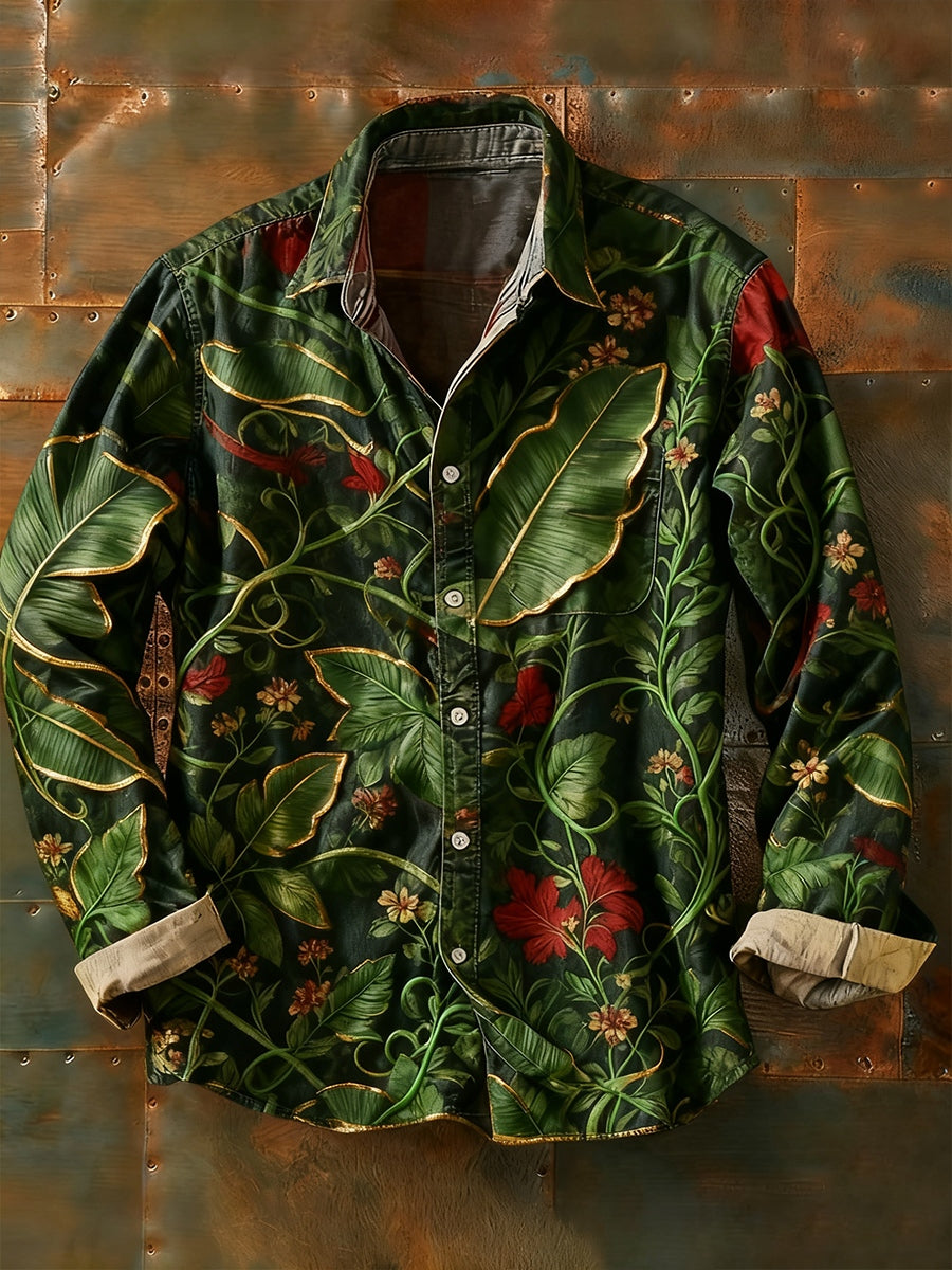 Camisa de manga larga casual de impresión de arte abstracto retro de los hombres