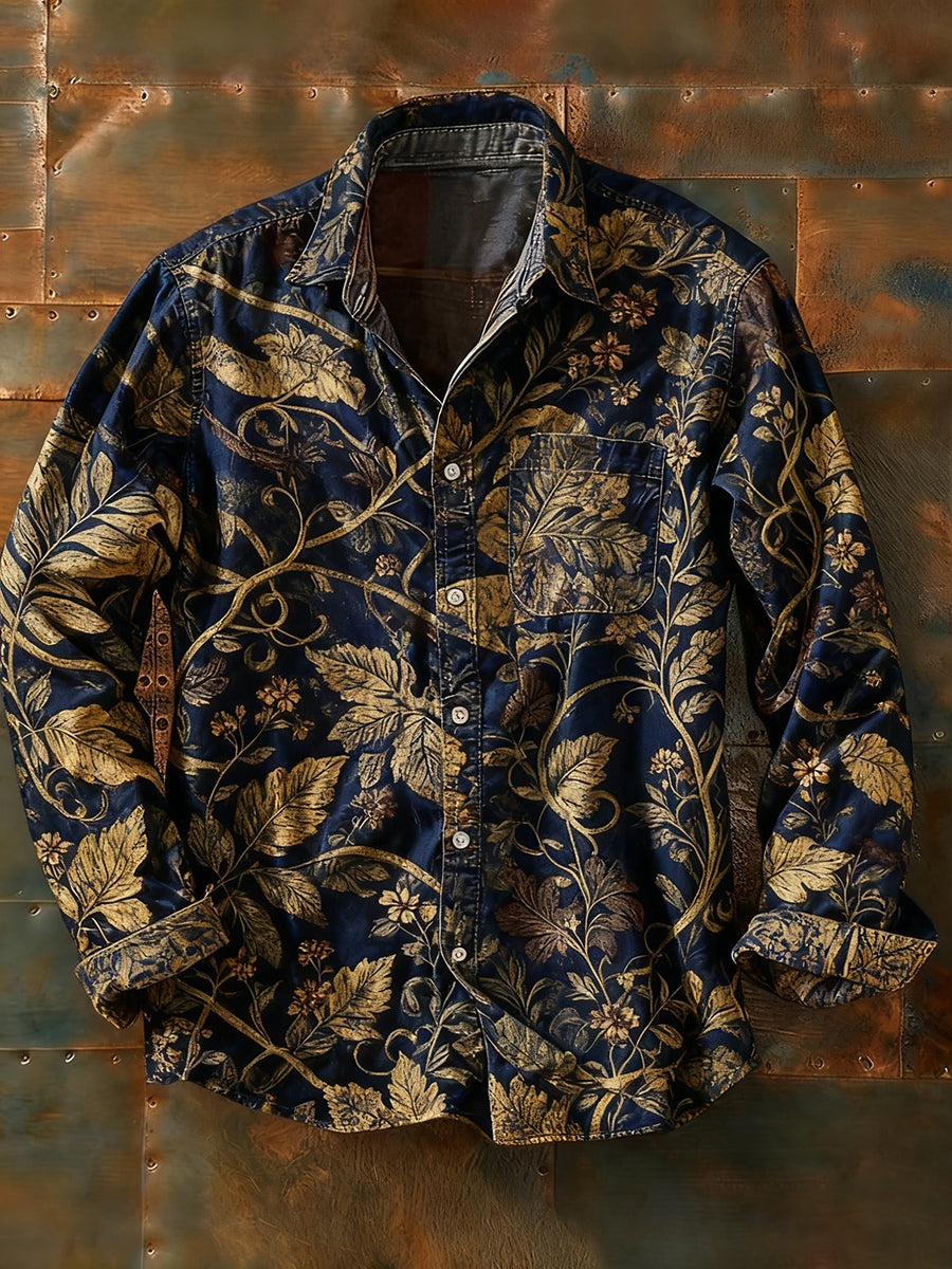 Camisa de manga larga casual de impresión de arte abstracto retro de los hombres