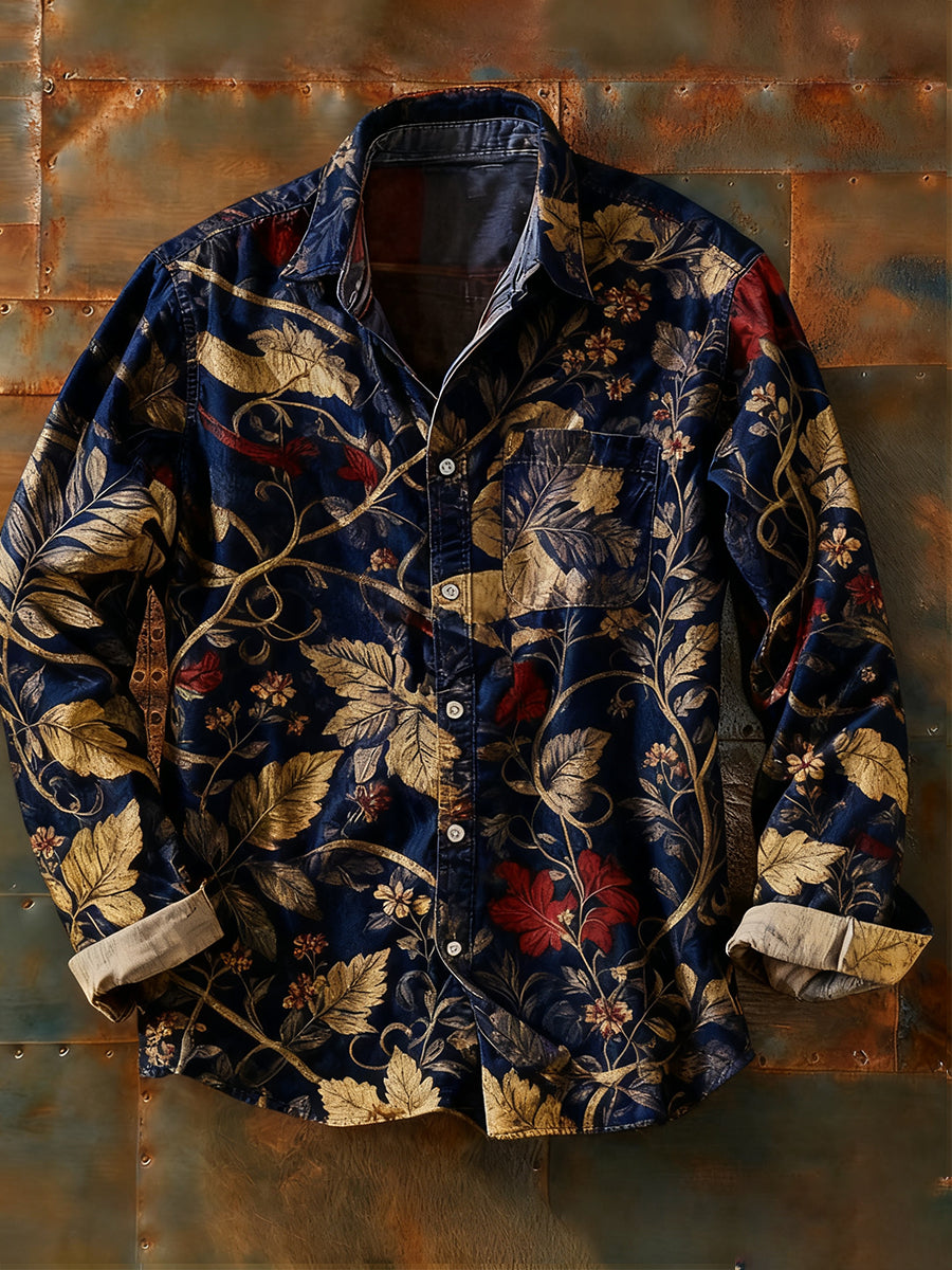 Camisa de manga larga casual de impresión de arte abstracto retro de los hombres