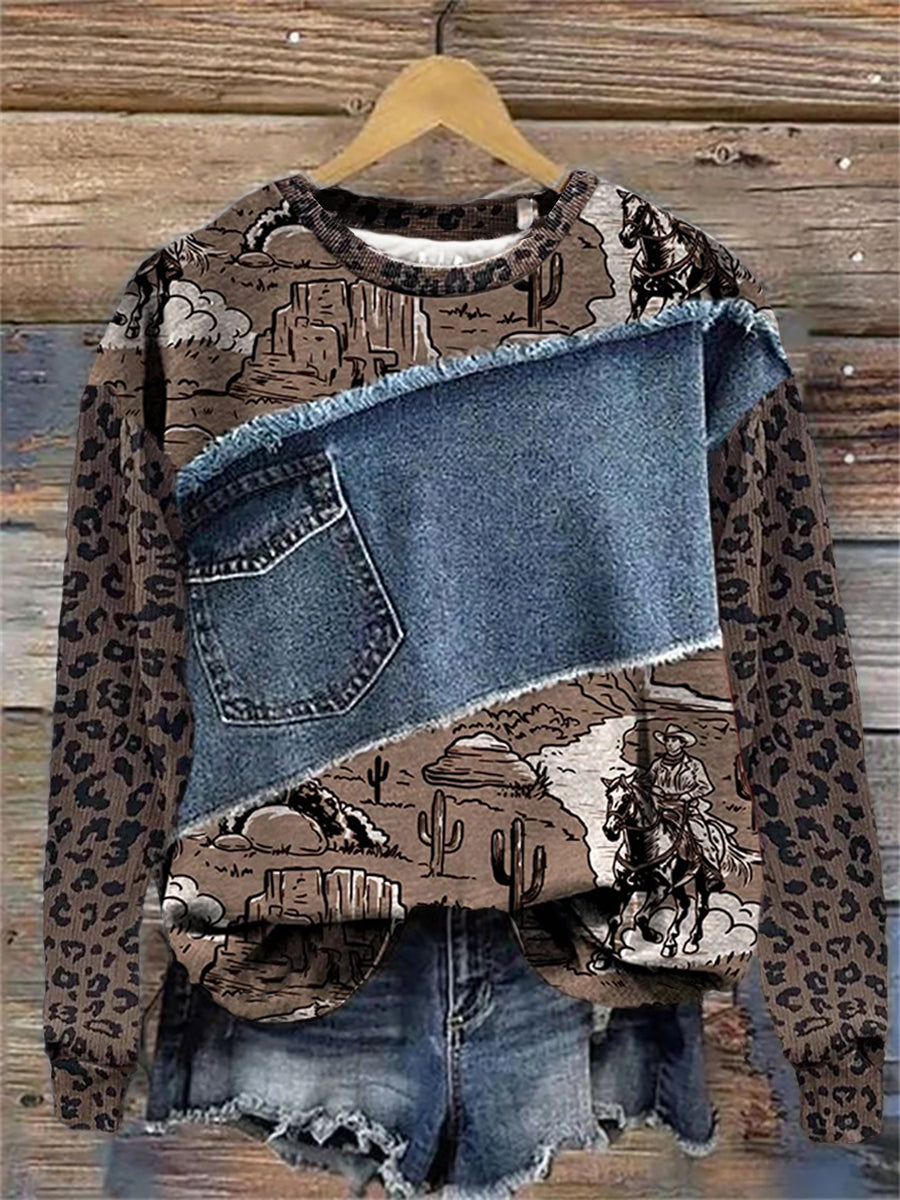 Sudadera con estampado de arte occidental para mujer