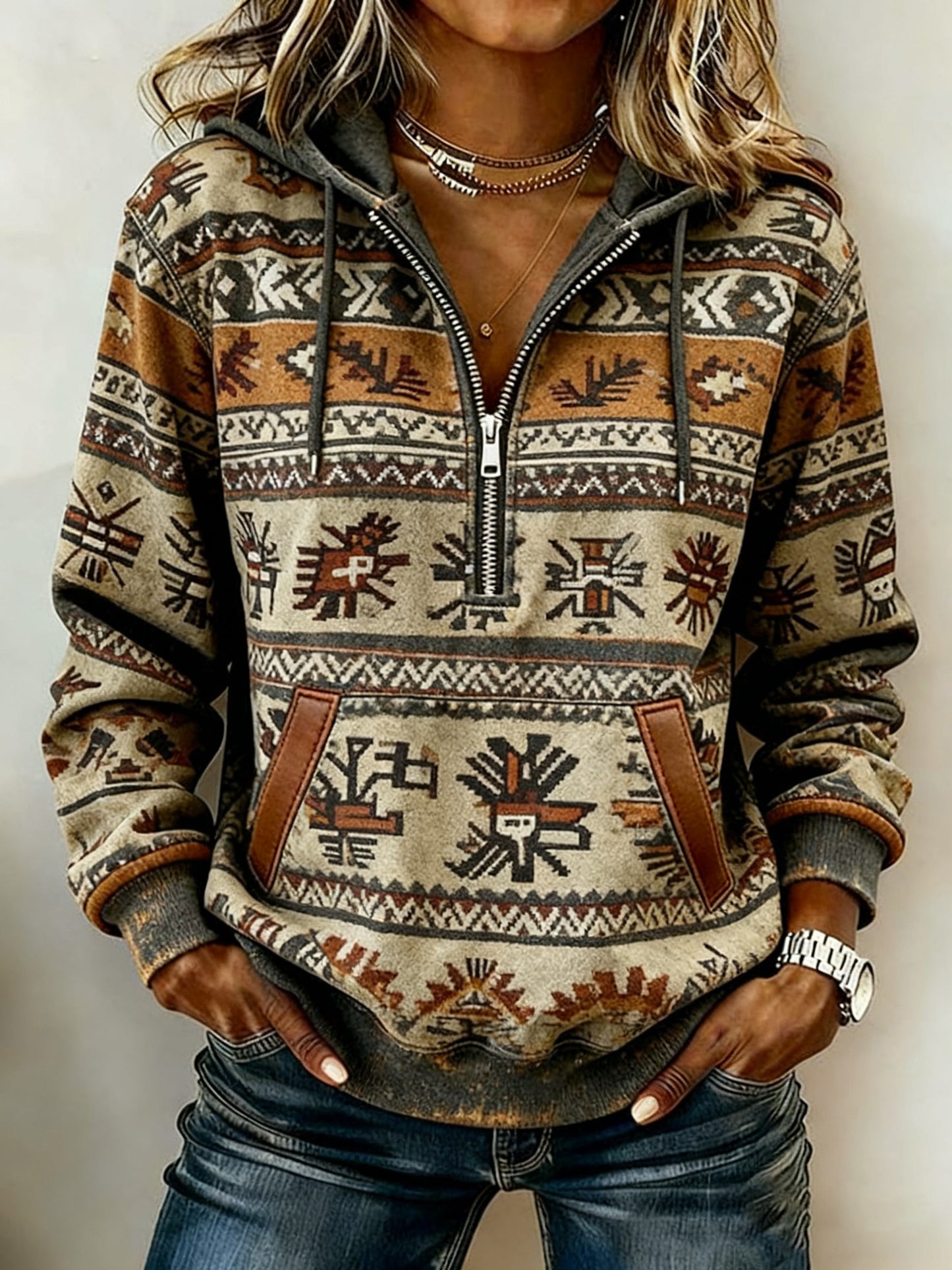 Mujer Vintage Western Impreso Casual Hoodie