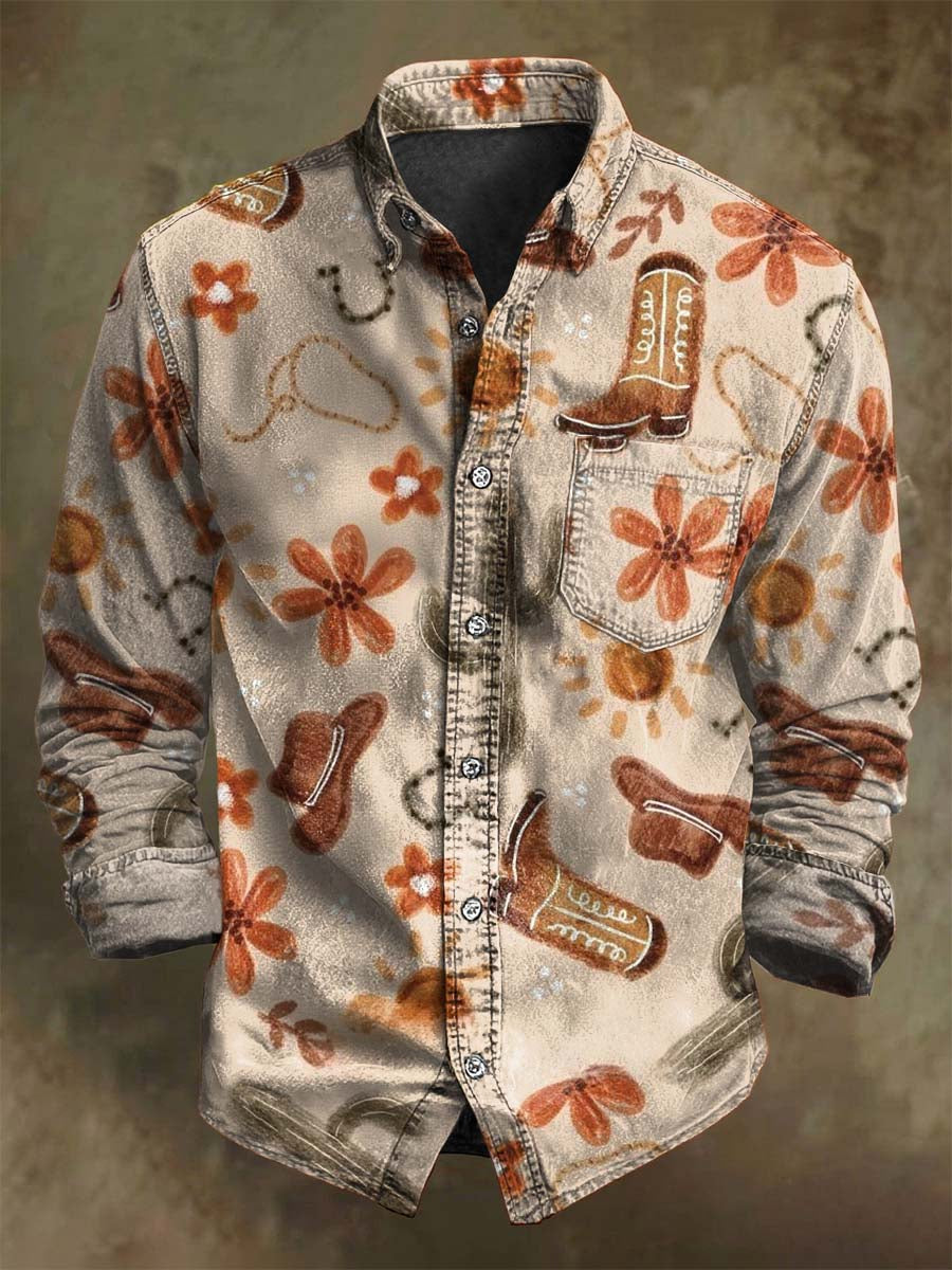 Camisa de manga larga casual con estampado de estilo occidental