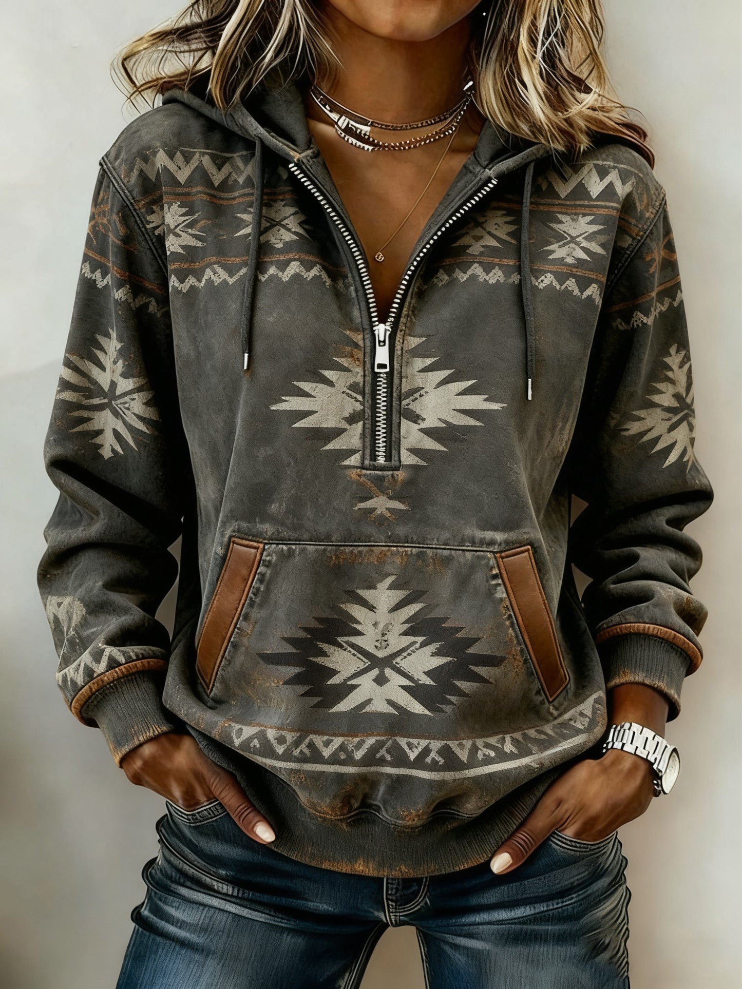 Mujer Vintage Western Impreso Casual Hoodie