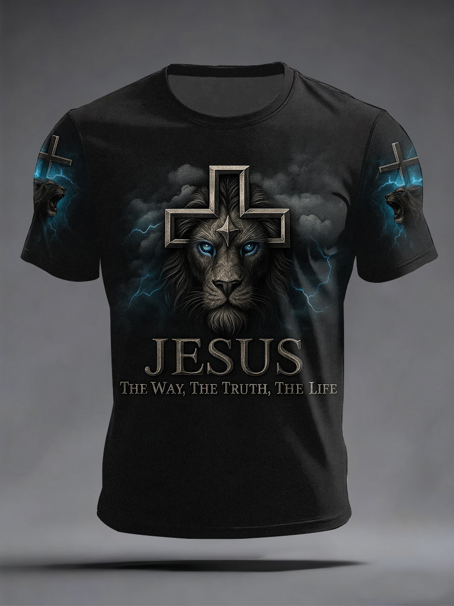 Hombres Jesús el camino la verdad la vida León impresión camiseta casual