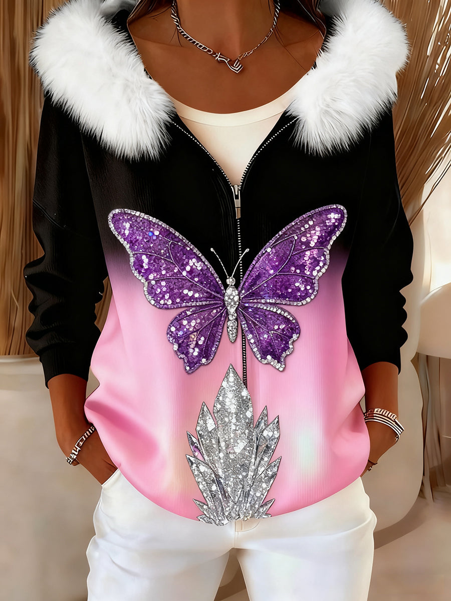 Rebeca encapuchada cómoda de la felpa del arte retro de la mariposa de las mujeres