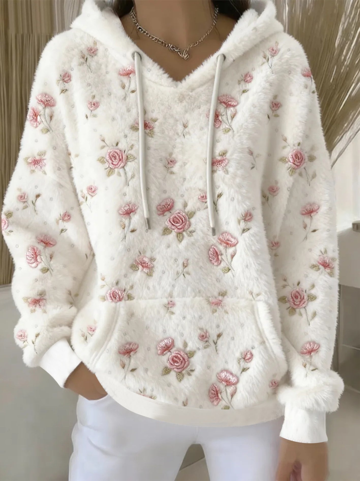 Sudadera con capucha de franela Pink Flowers para mujer