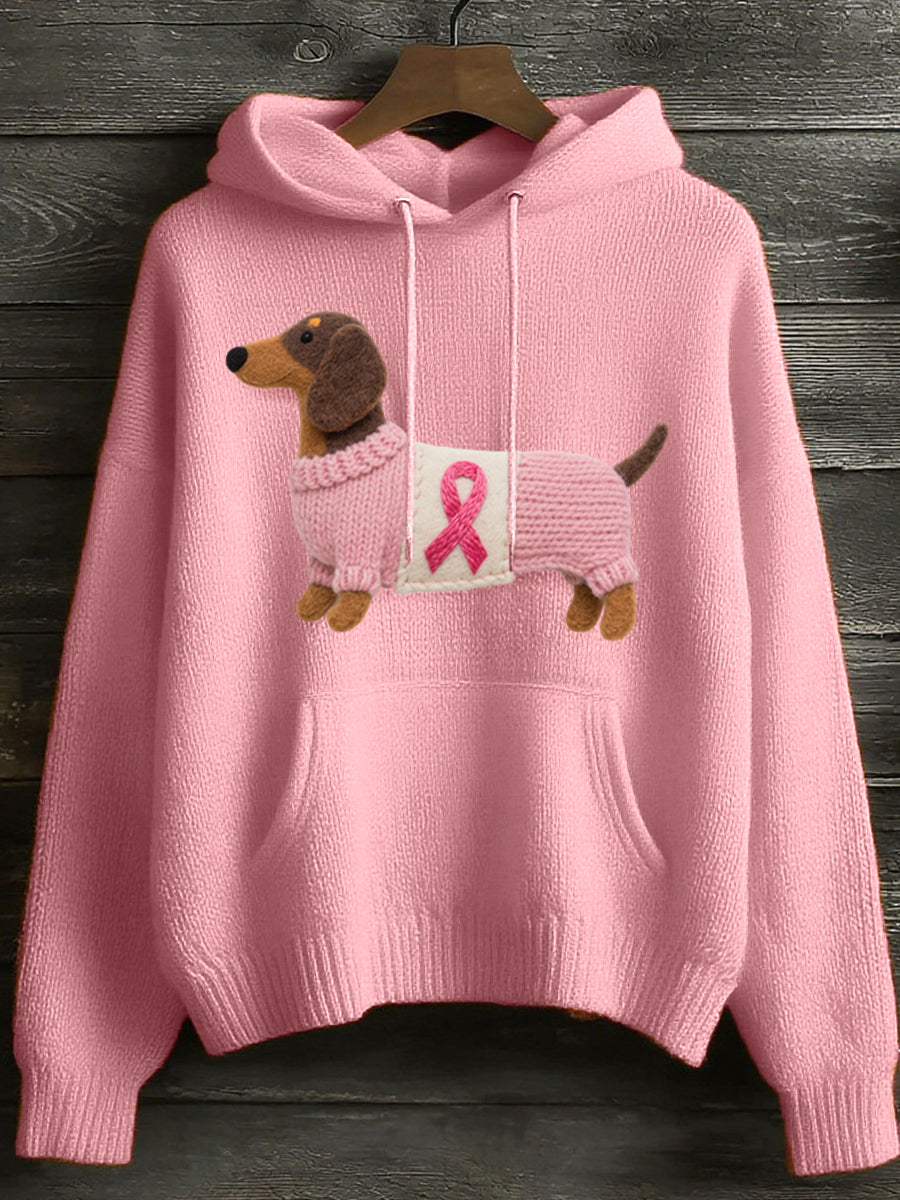 Lovely Dachshund Felt Art Cozy Knit Hoodie para mujer
