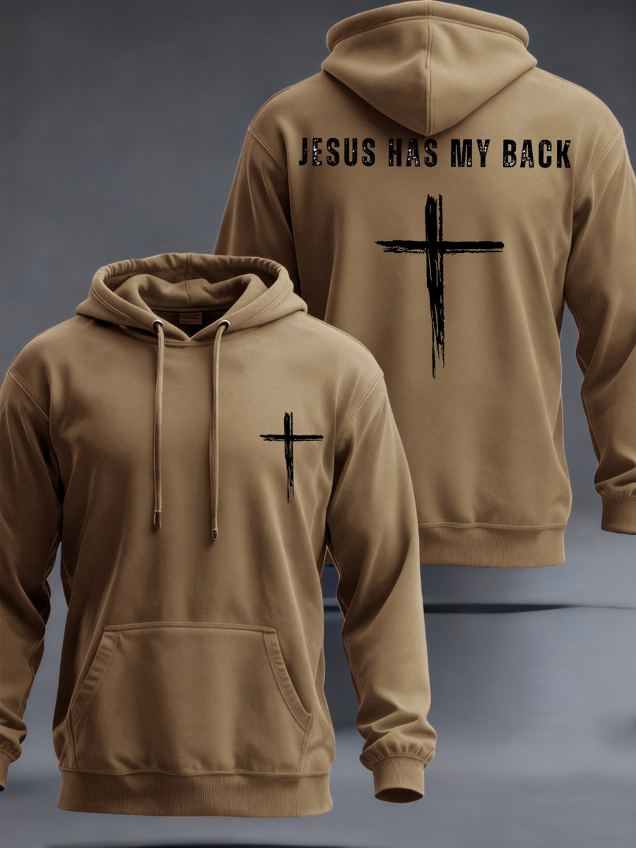 Hombres Jesús tiene mi espalda Cruz Fe Casual Hoodie
