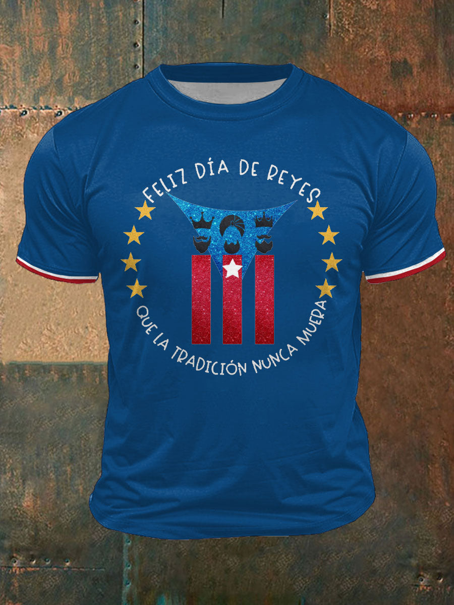 Camiseta impresa del arte del día de los tres reyes de Puerto Rico para hombre