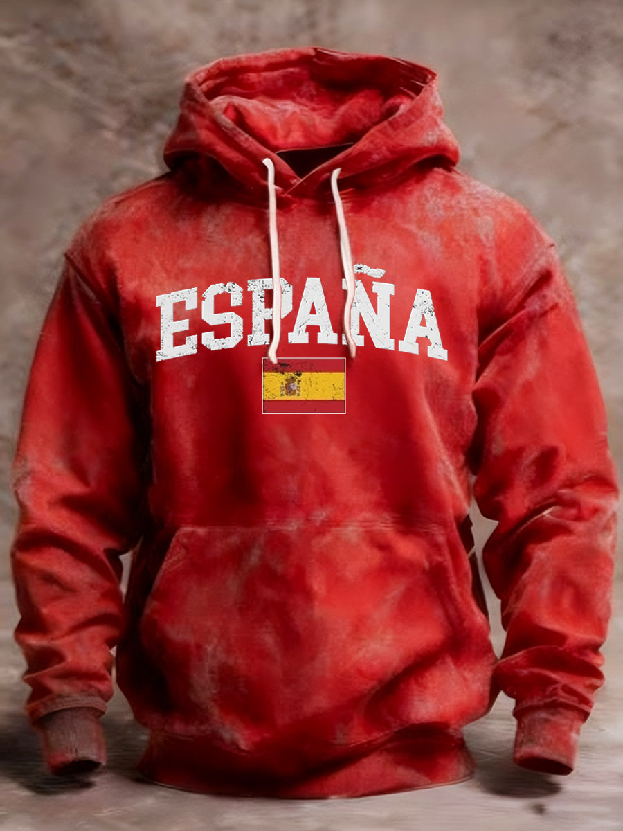 Sudadera con capucha casual de impresión de bandera angustiada retro española de los hombres