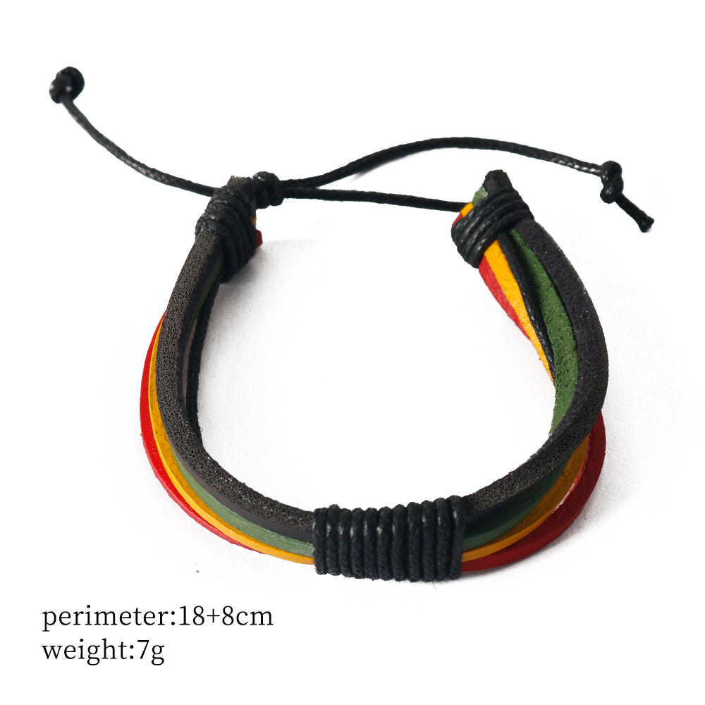 Pulsera trenzada unisex de cuero de reggae jamaicano