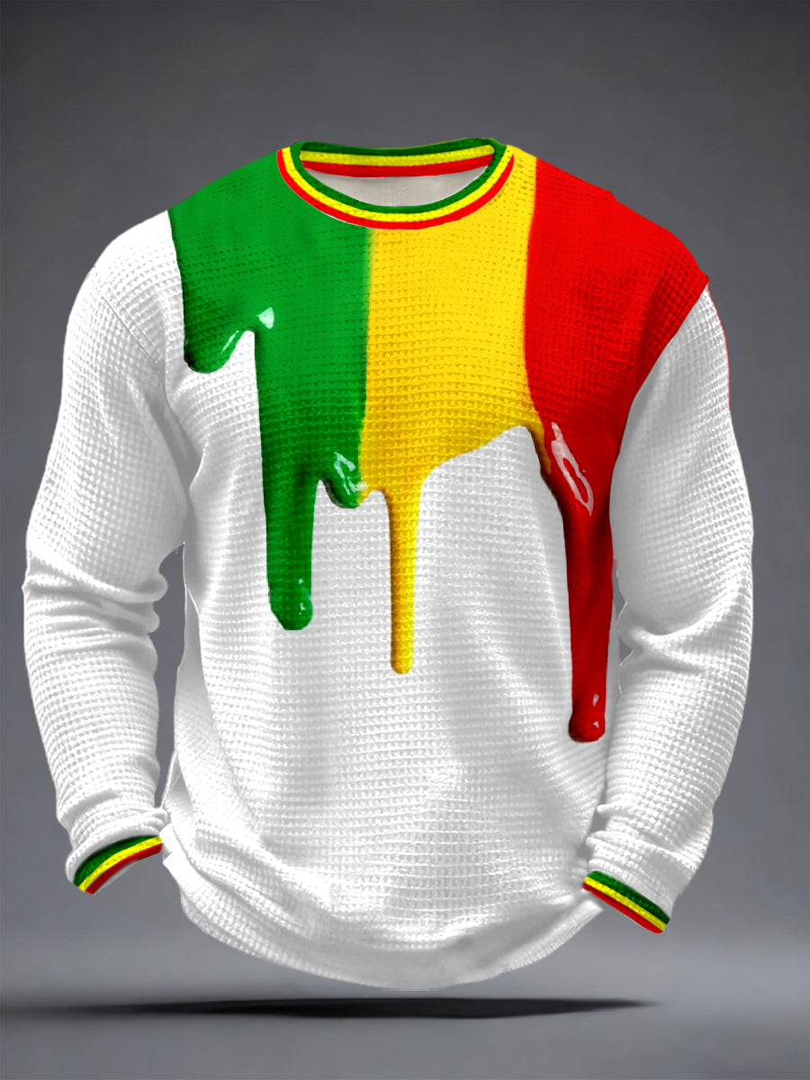 Hombres Reggae Music Inspired Print Waffle Top de manga larga