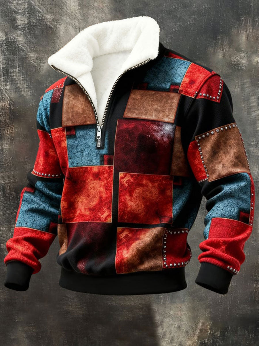 Sudadera de felpa de arte geométrico de los hombres