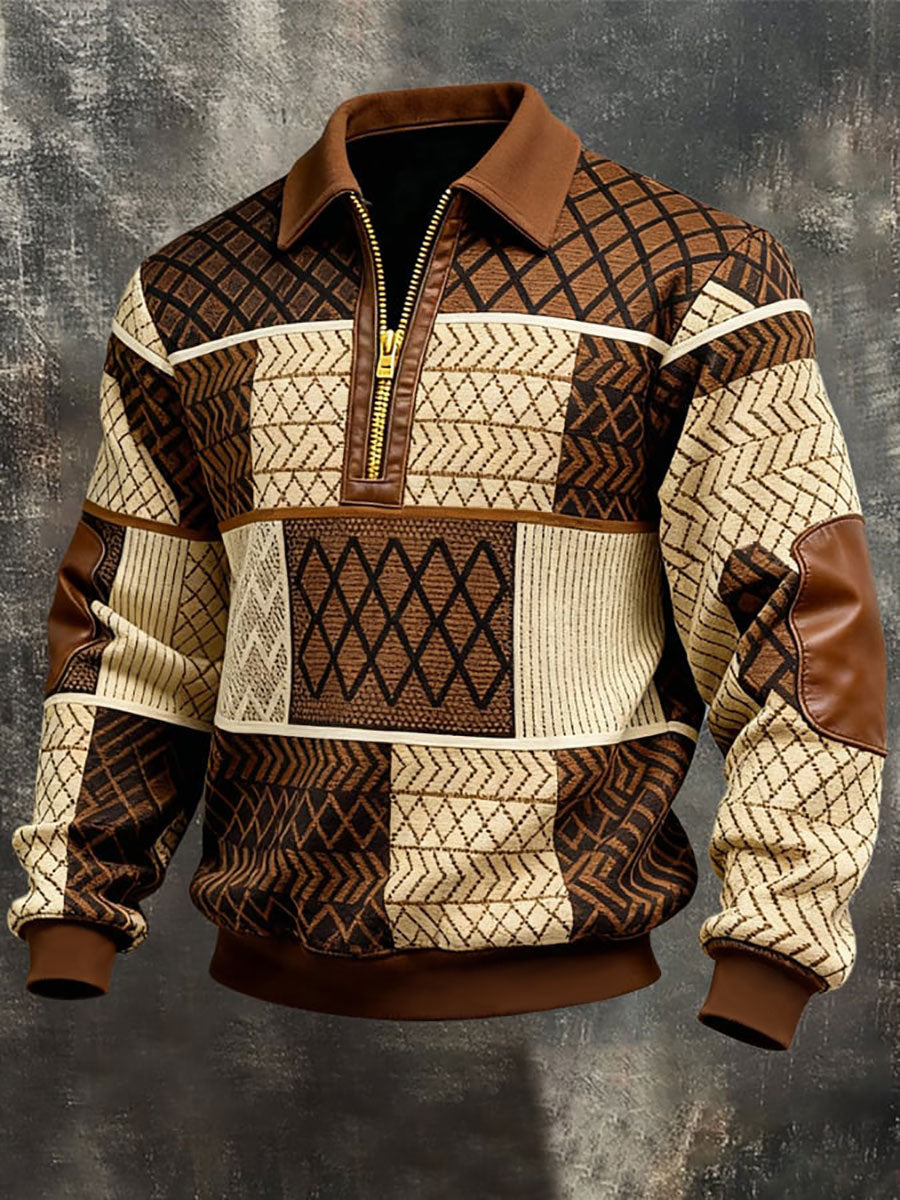 Chaqueta con cremallera impresa vintage para hombre