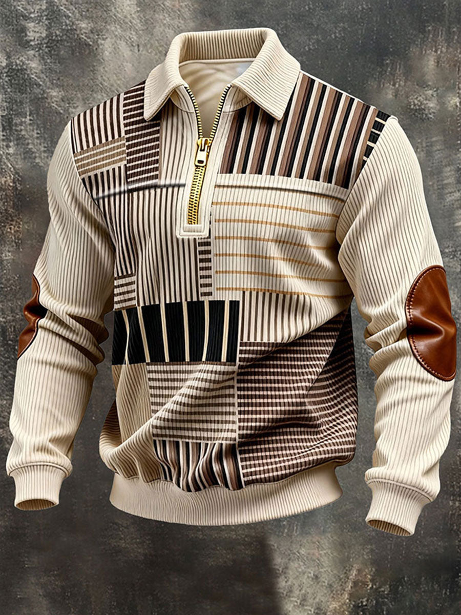 Chaqueta con cremallera de pana impresa vintage para hombre