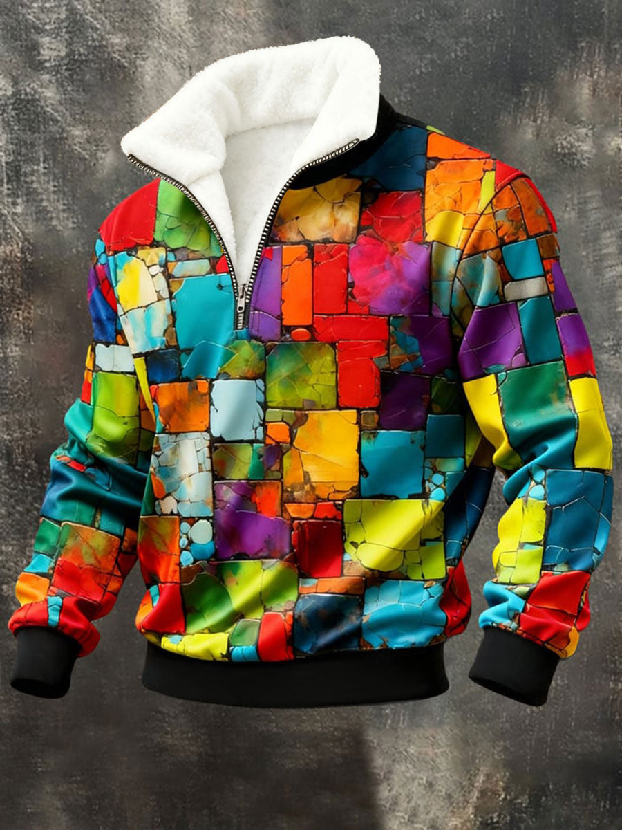 Sudadera de felpa de arte geométrico de los hombres