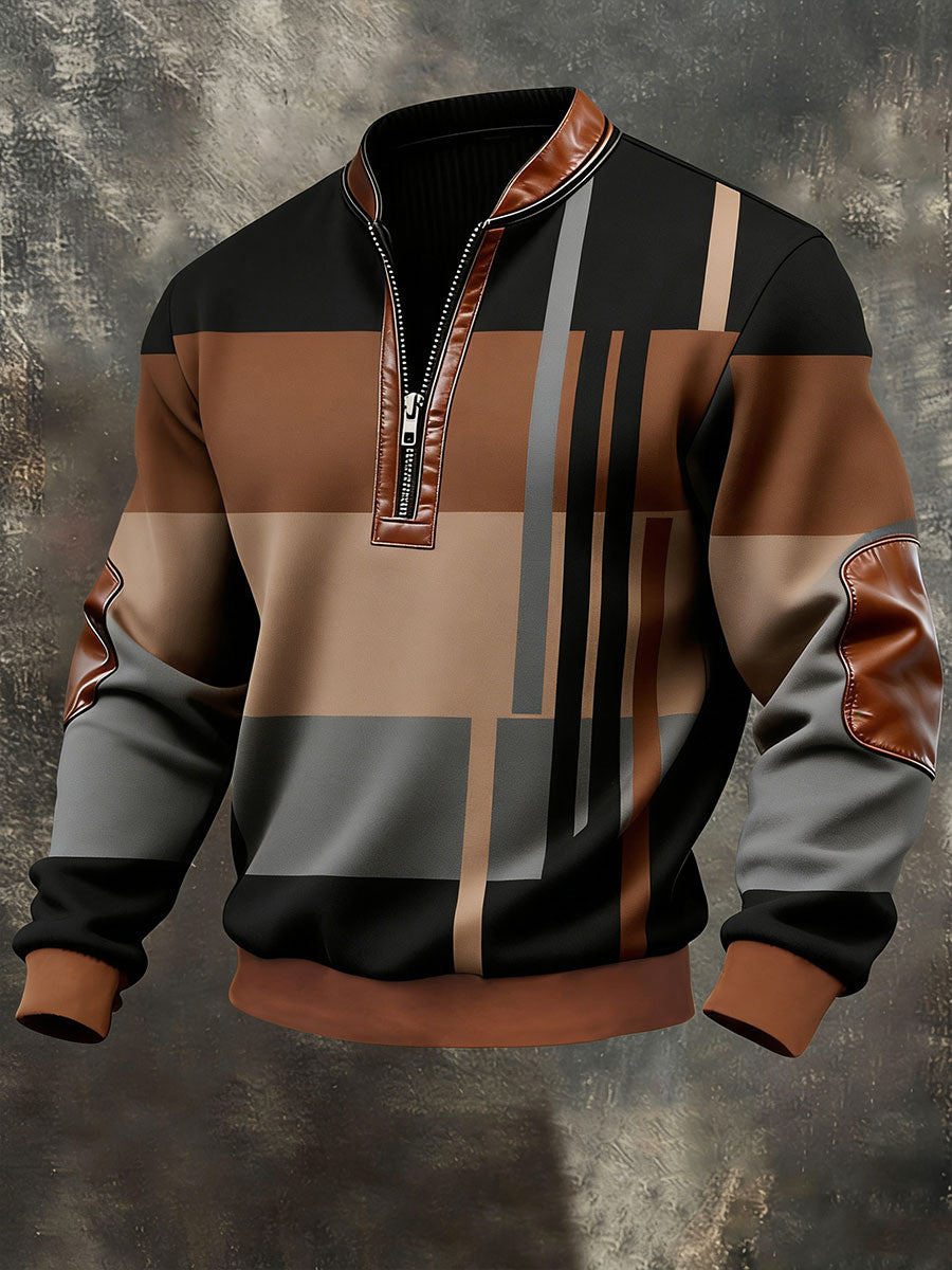 Chaqueta con cremallera impresa vintage para hombre