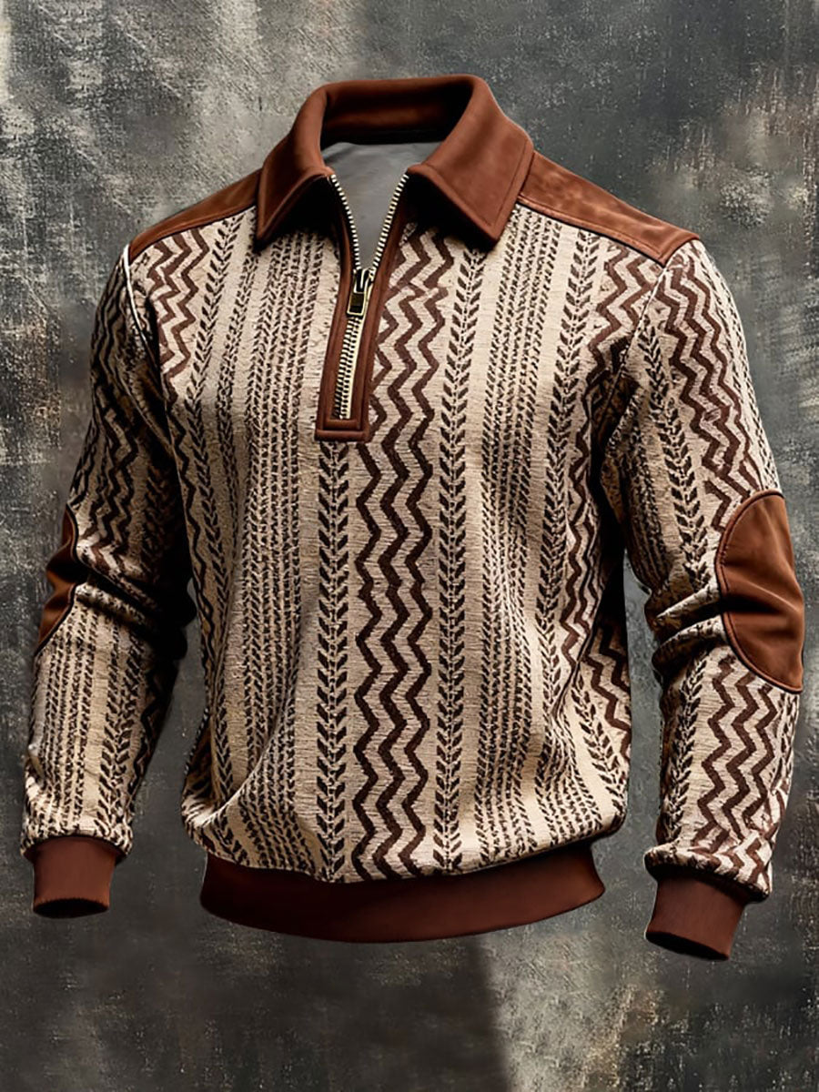 Chaqueta con cremallera impresa vintage para hombre