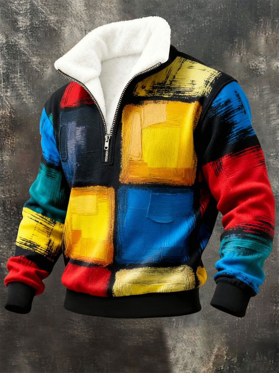 Sudadera de felpa de arte geométrico de los hombres