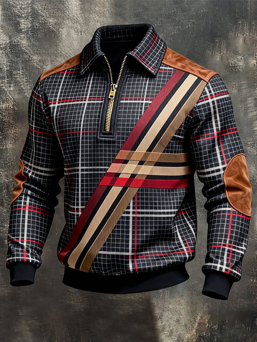 Chaqueta con cremallera impresa vintage para hombre