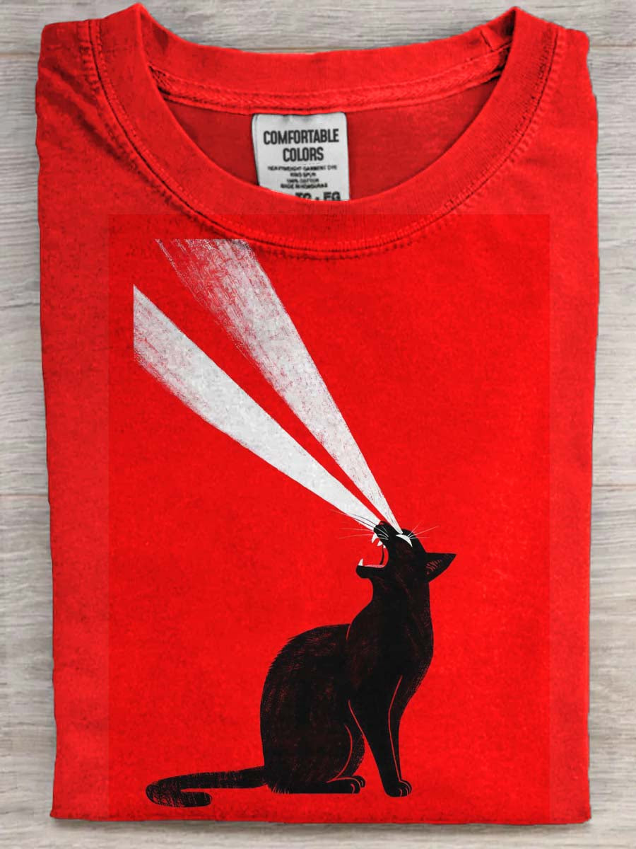 Camiseta de manga corta casual con estampado de gato gritando